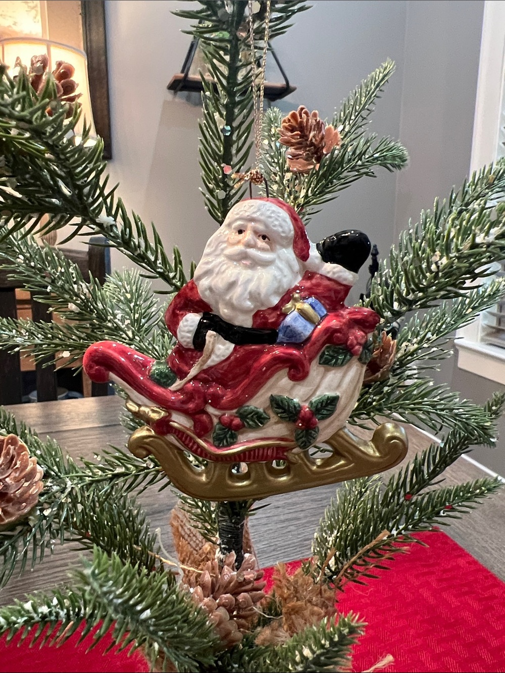 Vintage 1993 Fitz & Floyd Santa in Sleigh Christmas Ornament Kris Kringle